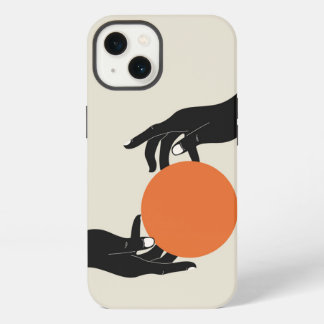 Hände halten die Sonne. Retro-Design iPhone Hülle