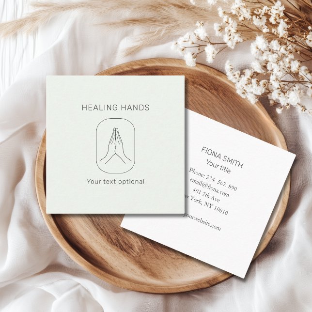 Hände Hellgrün grau Quadratische Visitenkarte (Hands Illustration Light Green White)