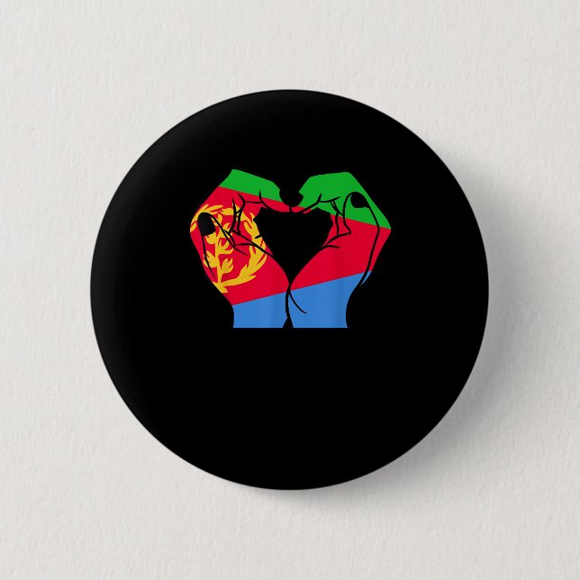 Hände Herz mit eritreischer Flagge Button (Vorderseite)