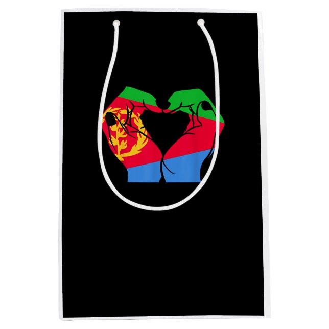 Hände Herz mit eritreischer Flagge Mittlere Geschenktüte (Vorderseite)