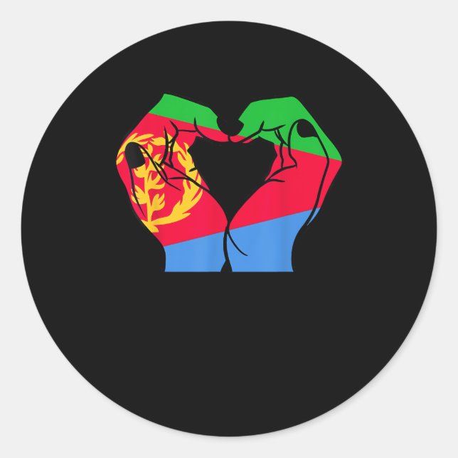 Hände Herz mit eritreischer Flagge Runder Aufkleber (Vorderseite)