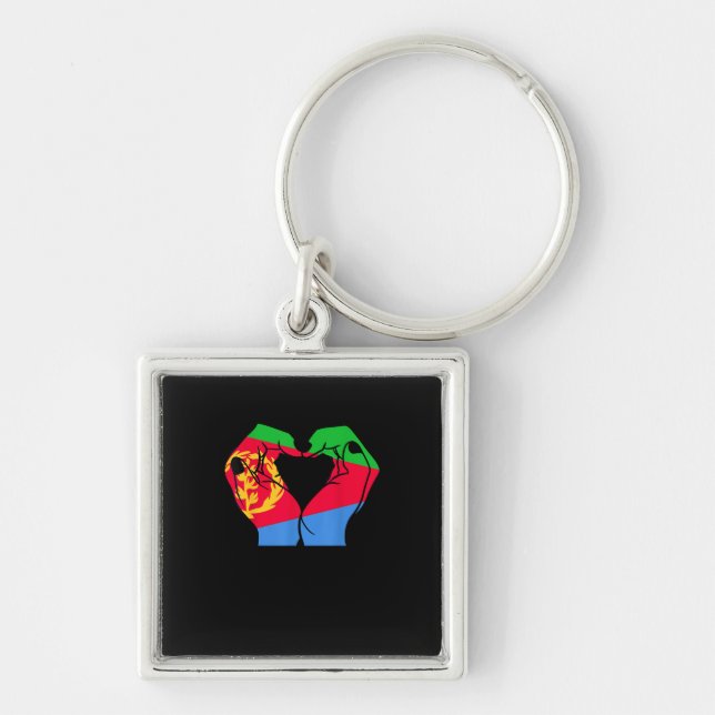 Hände Herz mit eritreischer Flagge Schlüsselanhänger (Vorne)
