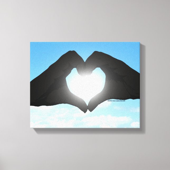 Hände in Herzform Silhouette auf blauem Himmel Leinwanddruck (Vorderseite)