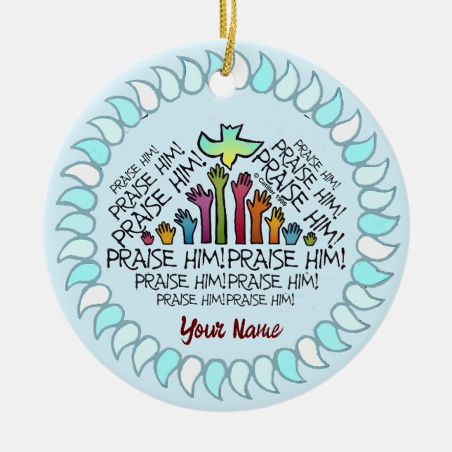 Hände Lob Ihm Christliche Verzierung Keramik Ornament (Vorne)