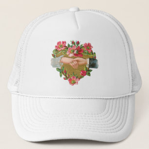 Hände mit Blume, Vintager Viktorianischer Valentin Truckerkappe