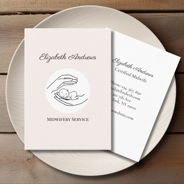 Hände mit einem Baby - Line Art Illustration Visitenkarte (Hands holding A Baby - Line Art Illustration Blush White Business Card)