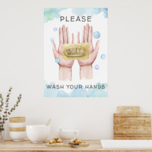 Hände waschen   Aquarellbilder Poster