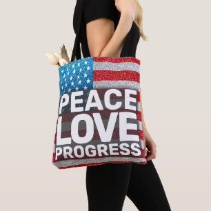 Hände weg Liebe Fortschritt Amerika Flag Glitzer Tasche