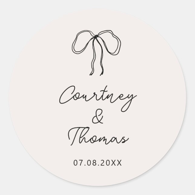 Händegezeichnetes Hochzeitslabel Whimsical Ribbon Runder Aufkleber (Vorderseite)