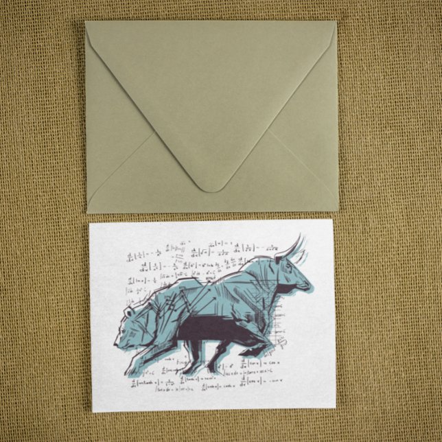Handel mit Bullen und Bären Postkarte (stock market bull and bear postcard)
