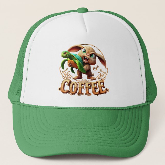 Handel mit Bunnys: Die Schildkröte für den Kaffee  Truckerkappe (Vorderseite)