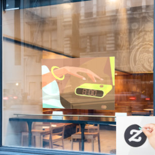 Händeschalten auf den Knopf Wecker-Schlummertaste Fensteraufkleber