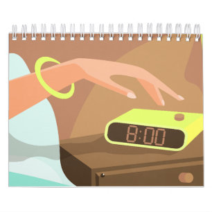 Händeschalten auf den Knopf Wecker-Schlummertaste Kalender