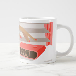 Händeschalten der Frauen auf den Knopf für den Wec Jumbo-Tasse