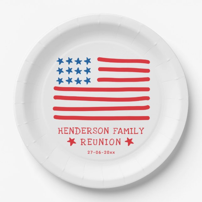 Händeschleife für die Amerikanische Flagge - Wiede Pappteller (Vorderseite)