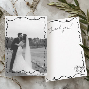 Händeschrift Schwarz-Weiß-Foto Hochzeit Dankeskarte