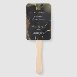 Handfächer aus schwarzem und goldenem Marmor