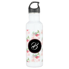 Handfarbe Sommerrosa Blumenmonogramm Edelstahlflasche