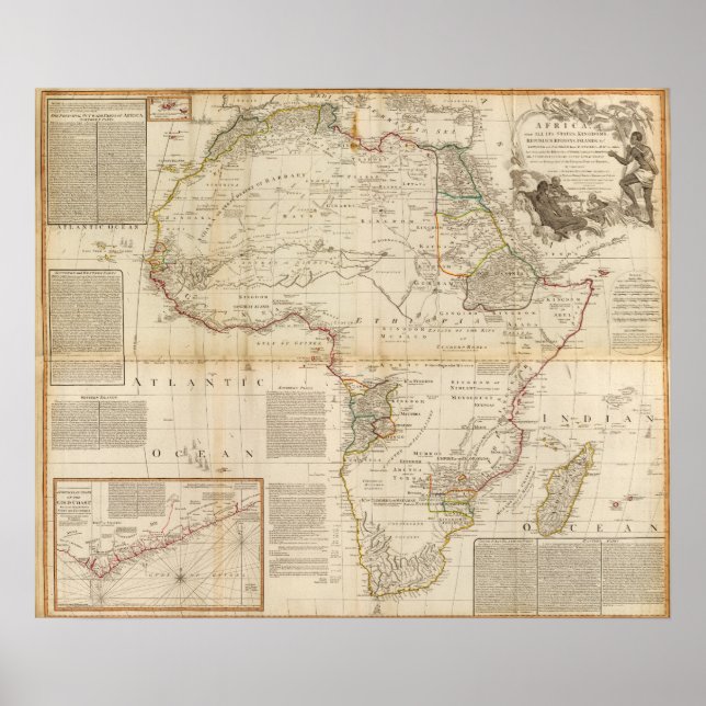 Handfarbene Karte aus Afrika Poster (Vorne)