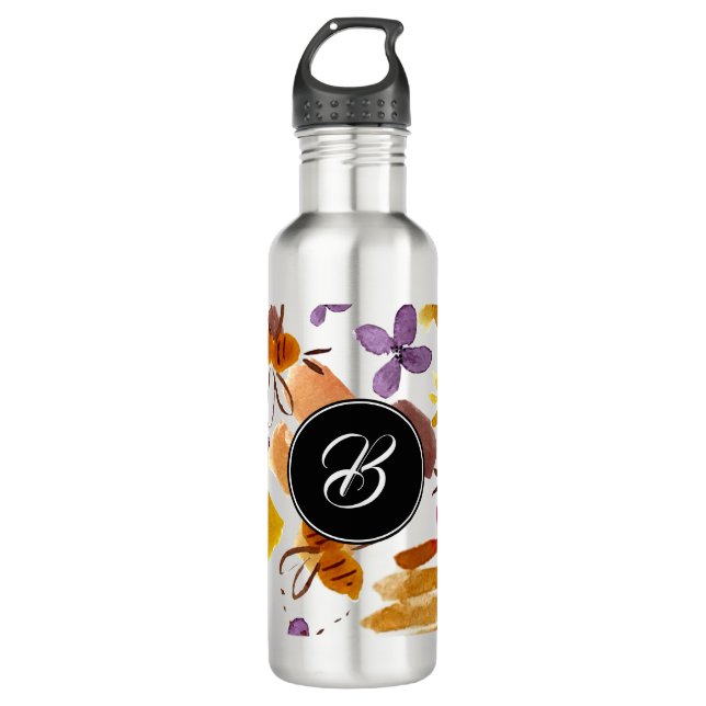 Handfarbenfrohe Sommerbeere mit farbenfroher Monog Edelstahlflasche (Vorderseite)