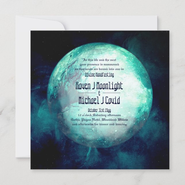 HandFasten Einladende Pagan Wiccan Aquamarin Moon  (Vorderseite)