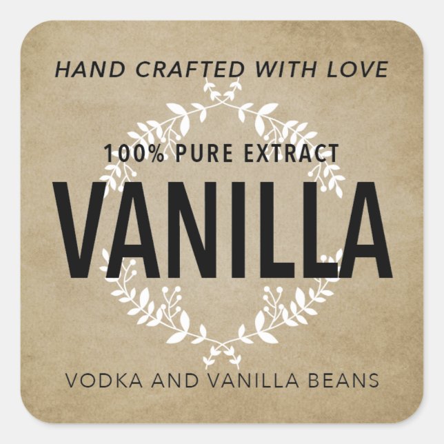 Handgearbeitete Vanilla Extract-Bezeichnung VE006_ Quadratischer Aufkleber (Vorderseite)