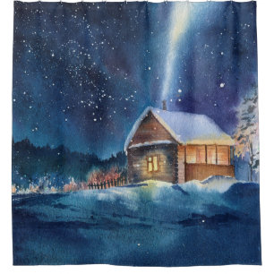 Handgearbeitete Winterlandschaft Duschvorhang