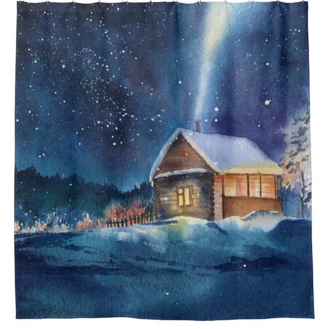 Handgearbeitete Winterlandschaft Duschvorhang (Vorderseite)
