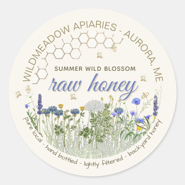 Handgebackene, reine, lokale Wildblumen mit Bienen Runder Aufkleber (Vorderseite)