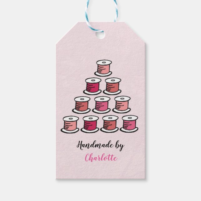 handgefertigt aus Baumwollrolle rosa Geschenkanhänger (Vorderseite)