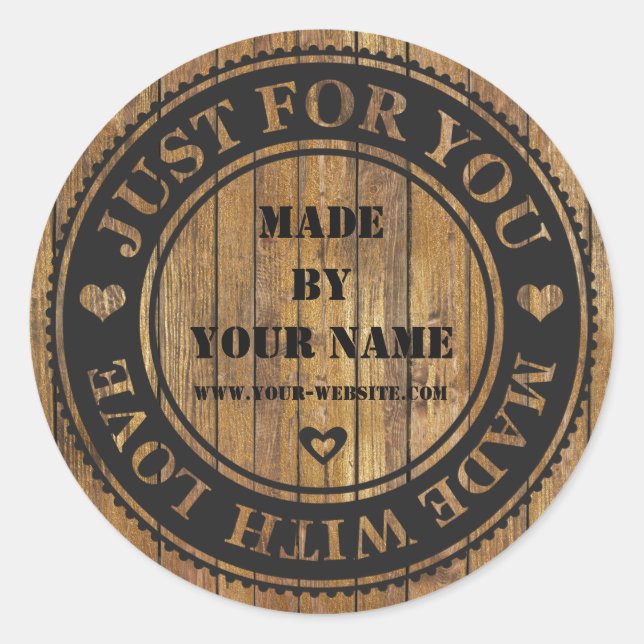 Handgefertigt für Sie mit Liebe rustikal schwarz Runder Aufkleber (Vorderseite)