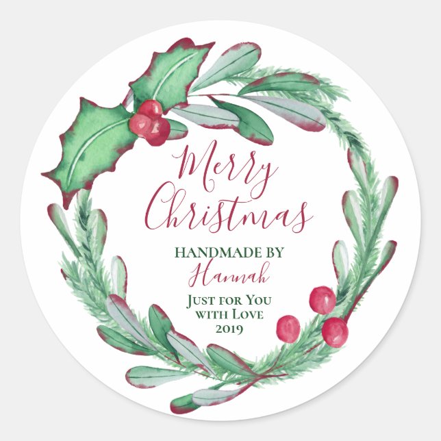 Handgefertigt in Personalisierten Weihnachten Runder Aufkleber (Vorderseite)
