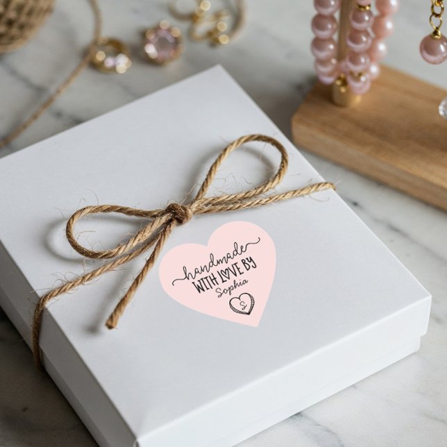 Handgefertigt mit Liebe-angepassten Monogramm-Heft Herz-Aufkleber (Handmade With Love Custom Monogram Heart Stickers)