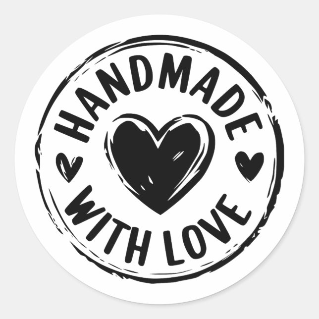 Handgefertigt mit Liebe Aufkleber mit Herzdesign (Vorderseite)