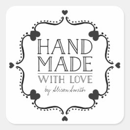 Handgefertigt mit Liebe-Aufklebern mit Herz Quadratischer Aufkleber
