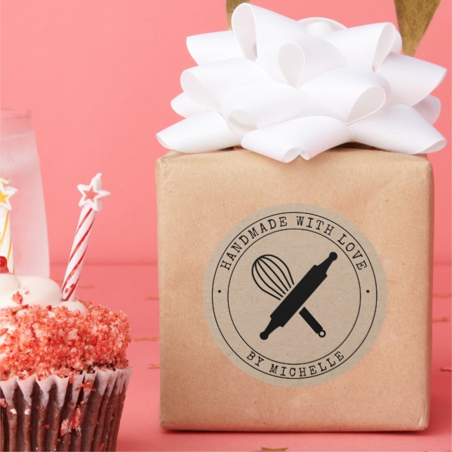 Handgefertigt mit Liebe backen Personalisiert Runder Aufkleber (Party)