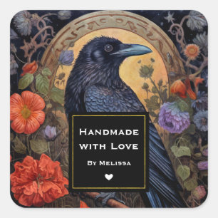 Handgefertigt mit Liebe Black Crow Dark Gothic Quadratischer Aufkleber