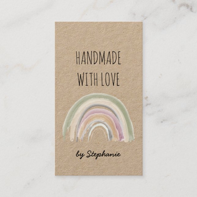 Handgefertigt mit Liebe Boho Rainbow Kraft Papier  Visitenkarte (Vorderseite)