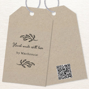 Handgefertigt mit Liebe Braunes Papier QR-Code-Pre Geschenkanhänger