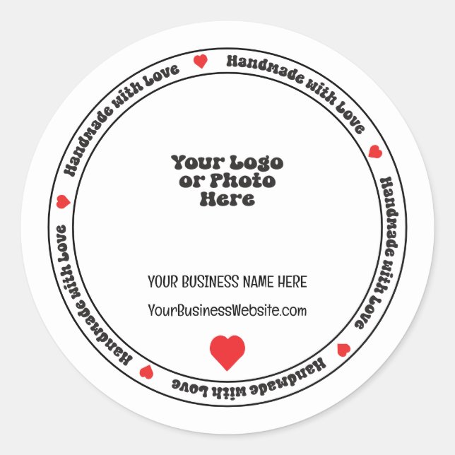Handgefertigt mit Liebe Business Insert - Red Hear Runder Aufkleber (Vorderseite)
