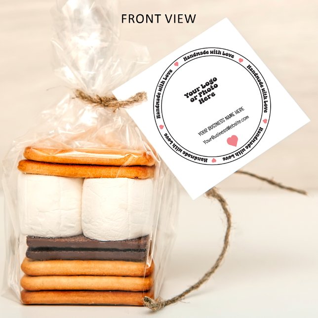 Handgefertigt mit Liebe Business Insert - rosa Her Geschenkanhänger ("Handmade with Love" Business Insert Pink Heart Favor Tags - Front View)