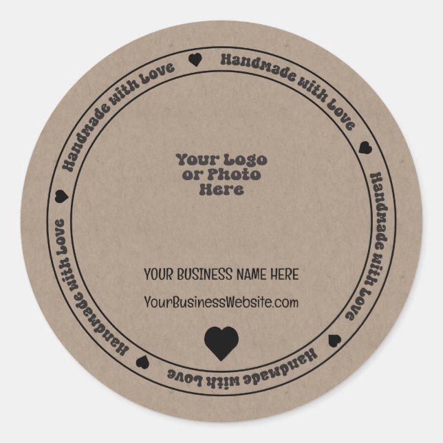Handgefertigt mit Liebe Business Kraft Paper Runder Aufkleber (Vorderseite)