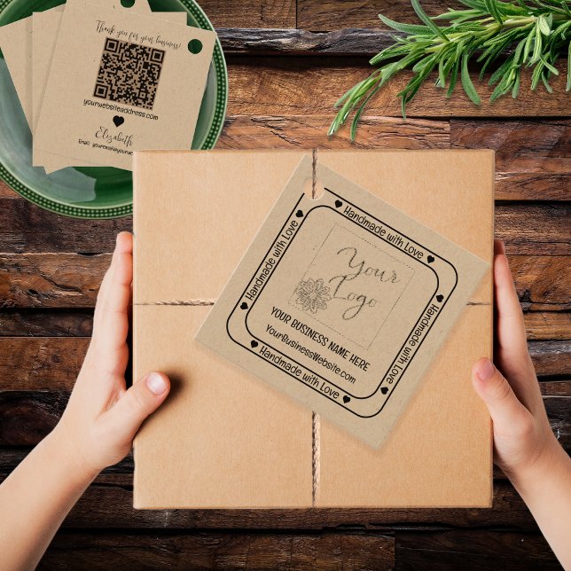 Handgefertigt mit Liebe Business Promo - Kraft Geschenkanhänger ("Handmade with Love" Business and Promotional QR Code Promo Kraft Favor Tags)