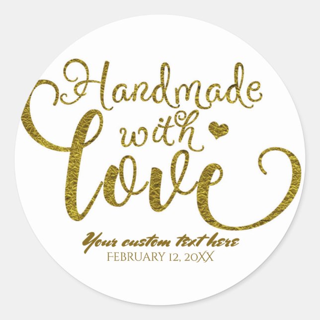 Handgefertigt mit Liebe Chic Gold Imitate Foil Loo Runder Aufkleber (Vorderseite)