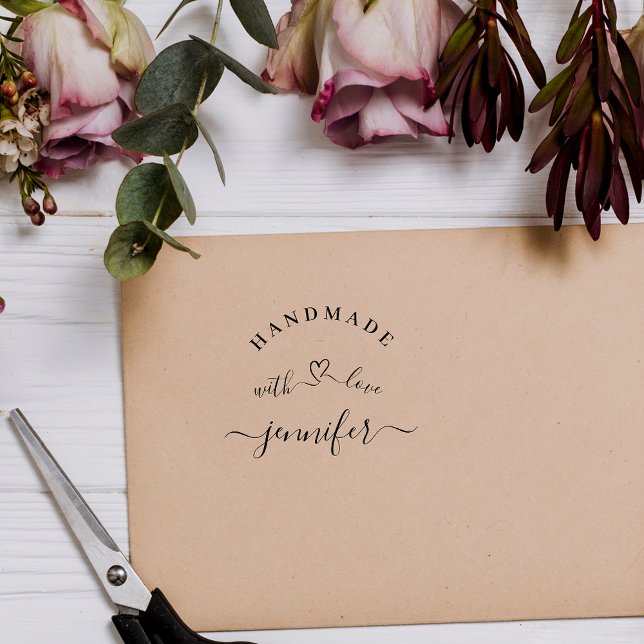 Handgefertigt mit Liebe Chic Moderne Script Rubber Gummistempel (Von Creator hochgeladen)
