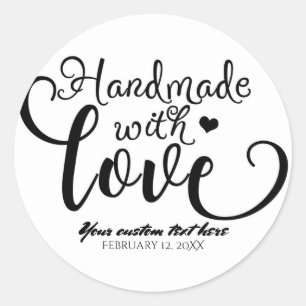 Handgefertigt mit Liebe Chic Schwarz & Weiß Maßanf Runder Aufkleber