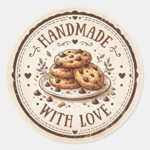 Handgefertigt mit Liebe Chocolate Chip Cookies Runder Aufkleber