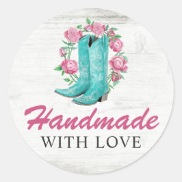 Handgefertigt mit Liebe Country Cowgirl Stiefel &  Runder Aufkleber