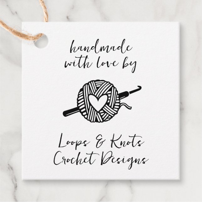 Handgefertigt mit Liebe Crochet Geschenkanhänger (Vorderseite)