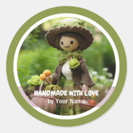 Handgefertigt mit Liebe Crochet Lady Garden Runder Aufkleber